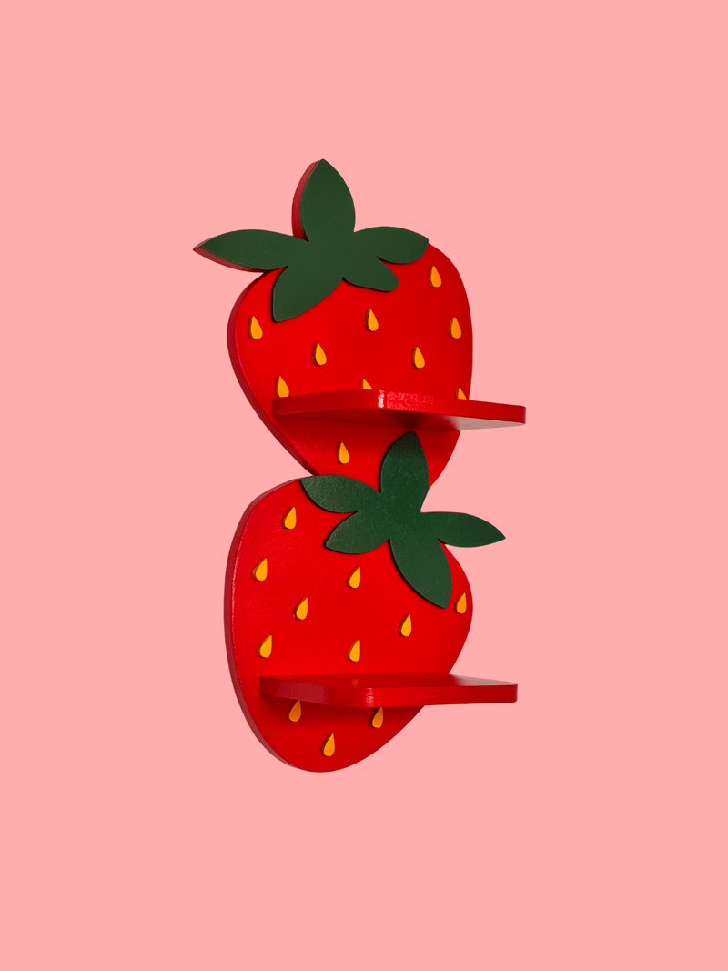 Estantería Fresas | Decoración de Frutas para Cocina, Cuarto Infantil o Habitación | Dopamine Decor | Hecho a mano | Forma de Fresas Kawaii - Estantería