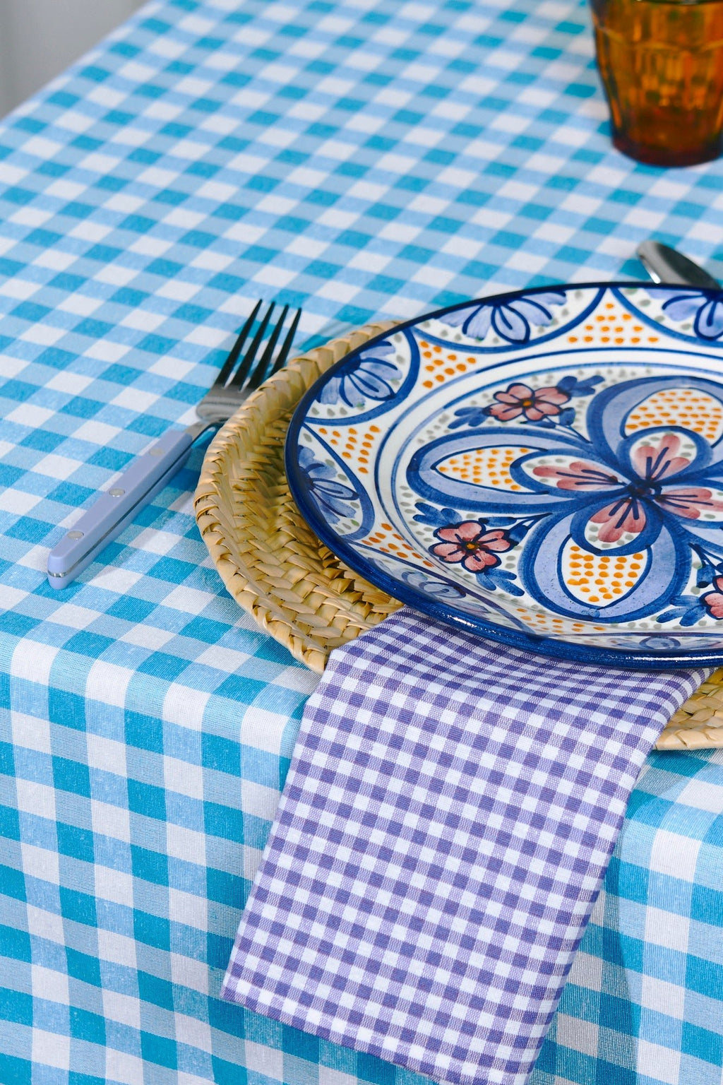 Servilleta vichy malva cuadro pequeño (pack de 2) - Servilleta