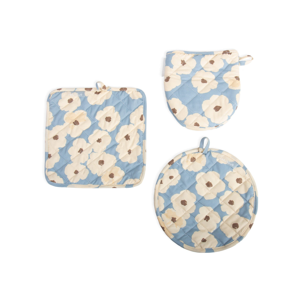 Set Floral Azul: Guante y Paño para Horno